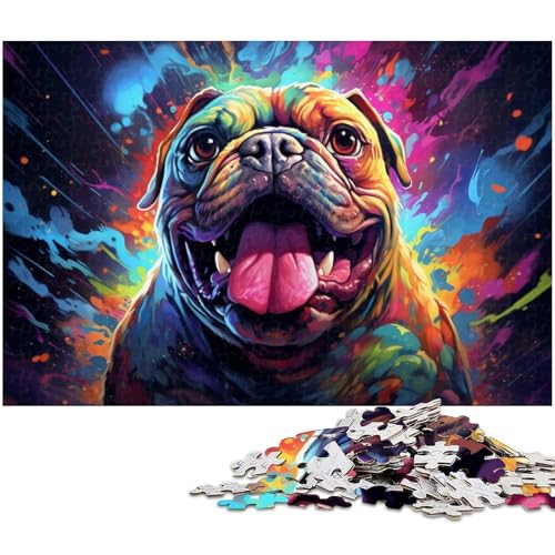 1000 teiliges Puzzle für Erwachsene farbenfrohe Wilde Bulldogge Holzpuzzle Lernspielzeug 1000 Teile (75 x 50 cm) von zouxangzz