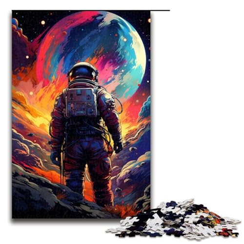 1000 teiliges Puzzle für Erwachsene farbenfrohe Zeichnung eines Astronauten Puzzle für Lernspiele Herausforderung Spielzeug Kunstwerk Geschenk 75 x 50 cm von zouxangzz