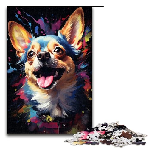 1000 teiliges Puzzle für Erwachsene farbenfrohe Zeichnung eines Chihuahua Hundes Puzzle für Lernspiele Herausforderung Spielzeug Kunstwerk Geschenk 75 x 50 cm von zouxangzz