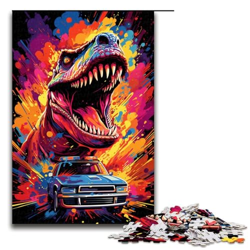 1000 teiliges Puzzle für Erwachsene farbenfrohe psychedelische Dinosaurierautos Puzzle für Erwachsene Holzpuzzle anspruchsvolles Spiel 75 x 50 cm von zouxangzz