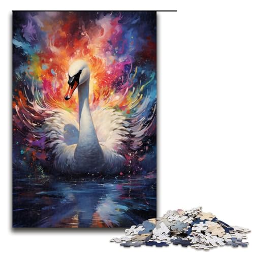 1000 teiliges Puzzle für Erwachsene farbenfrohe psychedelische Fantasie eines weißen Schwans Puzzle für Erwachsene Holzpuzzle anspruchsvolles Spiel 75 x 50 cm von zouxangzz