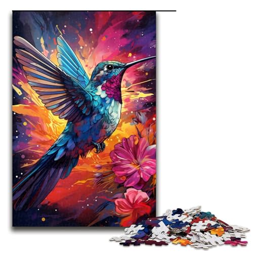 1000 teiliges Puzzle für Erwachsene farbenfrohe psychedelische Farbe eines süßen Kolibris Puzzle für Erwachsene Holzpuzzle anspruchsvolles Spiel 75 x 50 cm von zouxangzz