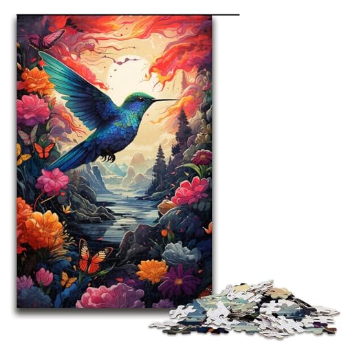 1000 teiliges Puzzle für Erwachsene farbenfrohe psychedelische Farbe eines süßen Kolibris Puzzle für Lernspiele Herausforderung Spielzeug Kunstwerk Geschenk 75 x 50 cm von zouxangzz