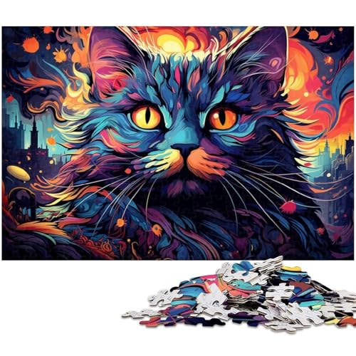 1000 teiliges Puzzle für Erwachsene farbenfrohe psychedelische Katzen Puzzles für Erwachsene und Kinder Papierpuzzle tolles Geschenk 1000 Teile (38 x 26 cm) von zouxangzz