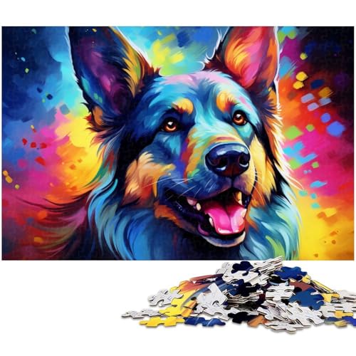 1000 teiliges Puzzle für Erwachsene farbenfrohe psychedelische Kunst Deutscher Schäferhunde Holzpuzzle Lernspielzeug 1000 Teile (75 x 50 cm) von zouxangzz