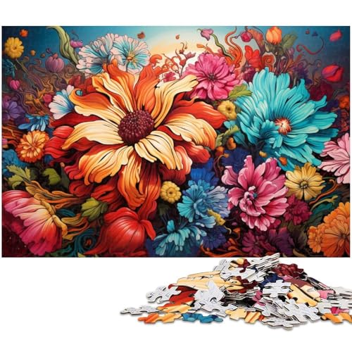 1000 teiliges Puzzle für Erwachsene farbenfrohe psychedelische Kunstblumen Puzzle für Lernspiele Herausforderung Spielzeug Kunstwerk Geschenk 1000 PCS (75 x 50 cm) von zouxangzz