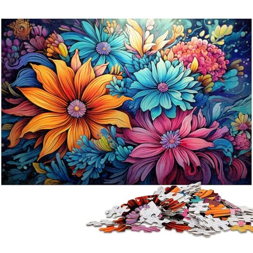 1000 teiliges Puzzle für Erwachsene farbenfrohe psychedelische Kunstblumen Puzzle für Lernspiele Herausforderung Spielzeug Kunstwerk Geschenk 1000 PCS (75 x 50 cm) von zouxangzz