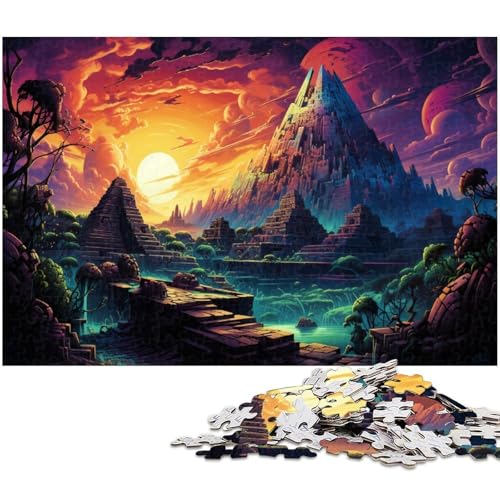 1000 teiliges Puzzle für Erwachsene farbenfrohe psychedelische Maya Pyramiden in der Wüste Puzzle für Kinder Holzpuzzle Lernspiel für Erwachsene 1000 Teile (75 x 50 cm) von zouxangzz
