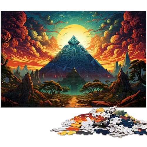 1000 teiliges Puzzle für Erwachsene farbenfrohe psychedelische Maya Pyramiden in der Wüste Puzzles für Erwachsene und Kinder Holzpuzzle tolles Geschenk 1000 Teile (75 x 50 cm) von zouxangzz