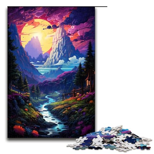 1000 teiliges Puzzle für Erwachsene farbenfrohe psychedelische Schönheitslandschaft Puzzle für Erwachsene Holzpuzzle anspruchsvolles Spiel 75 x 50 cm von zouxangzz