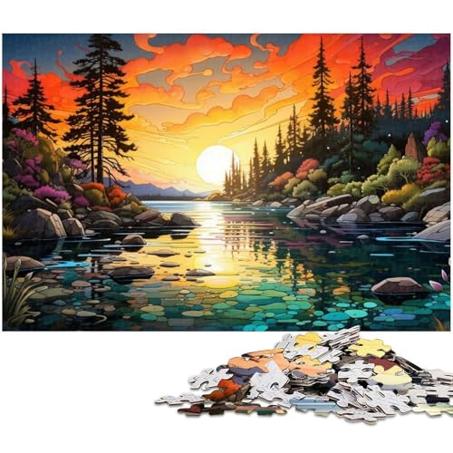 1000 teiliges Puzzle für Erwachsene farbenfrohe psychedelische Sonnenuntergangslandschaft Puzzle als Geschenk Familienspiel Stressabbau schwieriges Herausforderungspuzzle 1000 Teile (38 x 26 cm) von zouxangzz