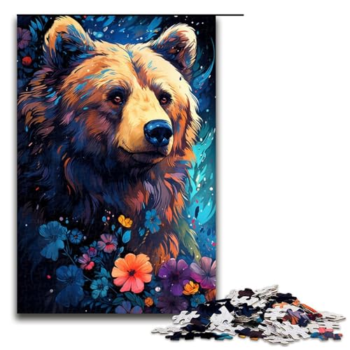 1000 teiliges Puzzle für Erwachsene farbenfroher Psychedelischer Schwarzbär unter Blumen Puzzle praktisches Spiel 75 x 50 cm von zouxangzz