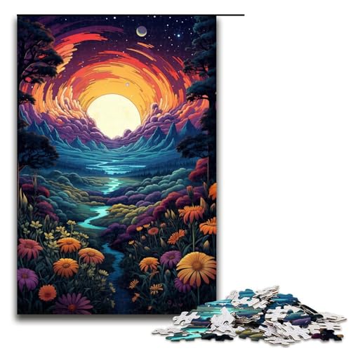 1000 teiliges Puzzle für Erwachsene farbenfrohes Fantasie Sonnenuntergangsblumen Puzzle anspruchsvolles Spiel EIN Kunstwerk geeignet für Jugendliche ab 12 Jahren 75 x 50 cm von zouxangzz