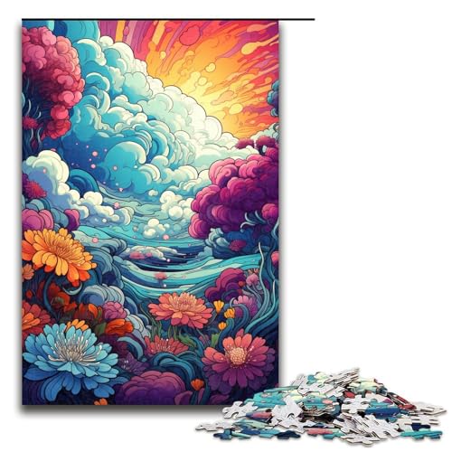 1000 teiliges Puzzle für Erwachsene farbenfrohes Fantasiegemälde Blumenmeer Puzzle praktisches Spiel 75 x 50 cm von zouxangzz