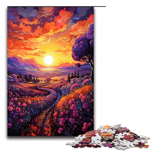 1000 teiliges Puzzle für Erwachsene farbenfrohes Fantasy Sonnenuntergang Lavendel Puzzle praktisches Spiel 75 x 50 cm von zouxangzz