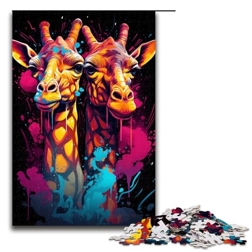 1000 teiliges Puzzle für Erwachsene farbenfrohes Giraffengemälde Puzzle praktisches Spiel 75 x 50 cm von zouxangzz