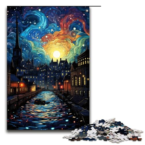 1000 teiliges Puzzle für Erwachsene farbenfrohes Nachtschloss Spiel ganze Familie 75 x 50 cm von zouxangzz