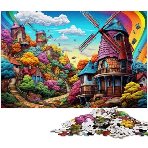 1000 teiliges Puzzle für Erwachsene farbenfrohes Regenbogen Windmühlenstadt Puzzle für Lernspiele Herausforderung Spielzeug Kunstwerk Geschenk 1000 Teile (38 x 26 cm) von zouxangzz