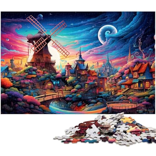 1000 teiliges Puzzle für Erwachsene farbenfrohes Regenbogen Windmühlenstadt Puzzle für Lernspiele Herausforderung Spielzeug Kunstwerk Geschenk 1000 Teile (38 x 26 cm) von zouxangzz