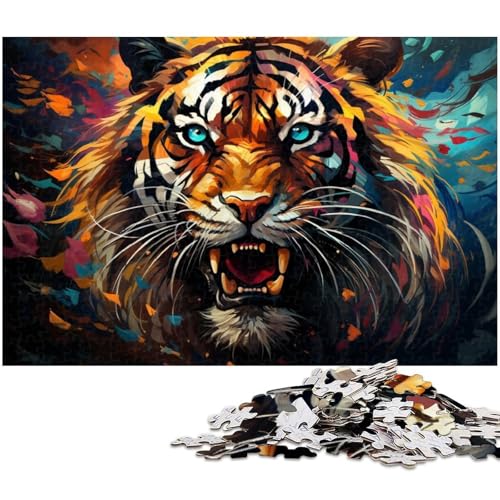 1000 teiliges Puzzle für Erwachsene farbenfrohes künstlerisches Tiger Puzzle für Lernspiele Herausforderung Spielzeug Kunstwerk Geschenk 1000 Teile (38 x 26 cm) von zouxangzz