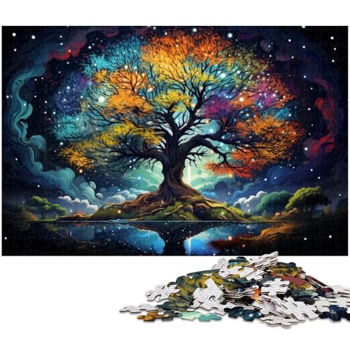 1000 teiliges Puzzle für Erwachsene farbenfrohes psychedelisches Baum und Planeten Puzzle Holzpuzzle Lernspielzeug 1000 Teile (75 x 50 cm) von zouxangzz