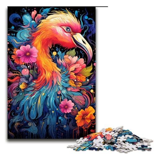 1000 teiliges Puzzle für Erwachsene farbenfrohes psychedelisches Blumen Fantasie Flamingo Puzzle praktisches Spiel 75 x 50 cm von zouxangzz