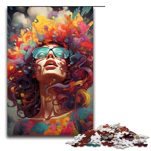1000 teiliges Puzzle für Erwachsene farbenfrohes psychedelisches Blumenfrauen Spiel Puzzles ganze Familie 75 x 50 cm von zouxangzz