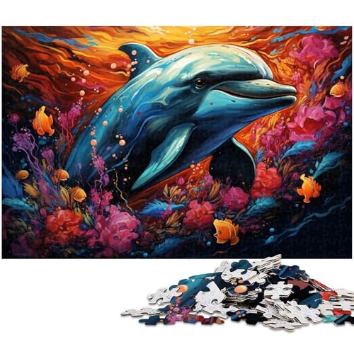 1000 teiliges Puzzle für Erwachsene farbenfrohes psychedelisches Delfingemälde Puzzle für Lernspiele Herausforderung Spielzeug Kunstwerk Geschenk 1000 Stück (75 x 50 cm) von zouxangzz