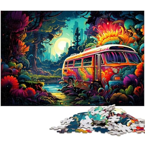 1000 teiliges Puzzle für Erwachsene farbenfrohes psychedelisches Dschungelbus Puzzle Papierpuzzle Lernspielzeug 1000 Teile (38 x 26 cm) von zouxangzz
