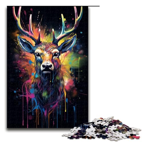 1000 teiliges Puzzle für Erwachsene farbenfrohes psychedelisches Elch Kunst Puzzle praktisches Spiel 75 x 50 cm von zouxangzz