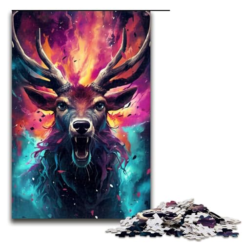 1000 teiliges Puzzle für Erwachsene farbenfrohes psychedelisches Elch Puzzle für Erwachsene Holzpuzzle anspruchsvolles Spiel 75 x 50 cm von zouxangzz