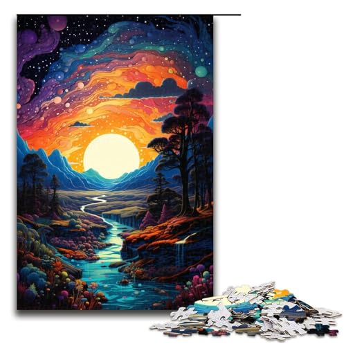1000 teiliges Puzzle für Erwachsene farbenfrohes psychedelisches Fantasy Landschaftspuzzle praktisches Spiel 75 x 50 cm von zouxangzz