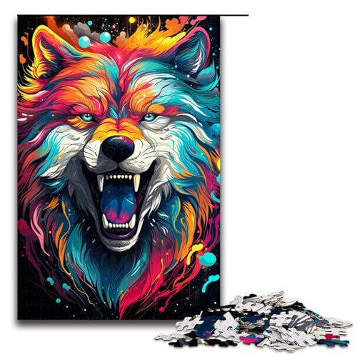 1000 teiliges Puzzle für Erwachsene farbenfrohes psychedelisches Fantasy Wolf Puzzle für Erwachsene Holzpuzzle anspruchsvolles Spiel 75 x 50 cm von zouxangzz