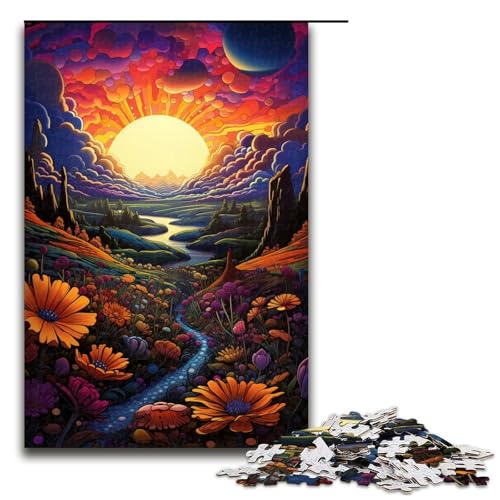 1000 teiliges Puzzle für Erwachsene farbenfrohes psychedelisches Feld in den Sonnenuntergangsbergen Puzzle für Lernspiele Herausforderung Spielzeug Kunstwerk Geschenk 75 x 50 cm von zouxangzz