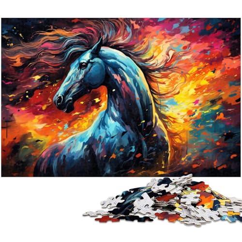 1000 teiliges Puzzle für Erwachsene farbenfrohes psychedelisches Feuerpferd Puzzle für Lernspiele Herausforderung Spielzeug Kunstwerk Geschenk 1000 Stück (75 x 50 cm) von zouxangzz