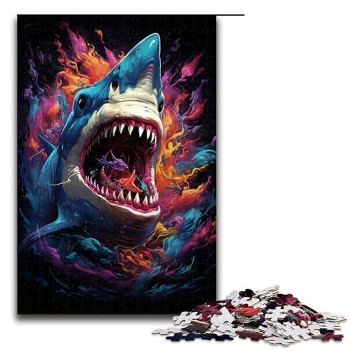 1000 teiliges Puzzle für Erwachsene farbenfrohes psychedelisches Hai Tier Puzzle für Lernspiele Herausforderung Spielzeug Kunstwerk Geschenk 75 x 50 cm von zouxangzz