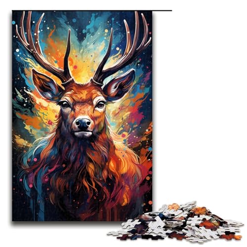 1000 teiliges Puzzle für Erwachsene farbenfrohes psychedelisches Hirsch Tier Puzzle für Lernspiele Herausforderung Spielzeug Kunstwerk Geschenk 75 x 50 cm von zouxangzz