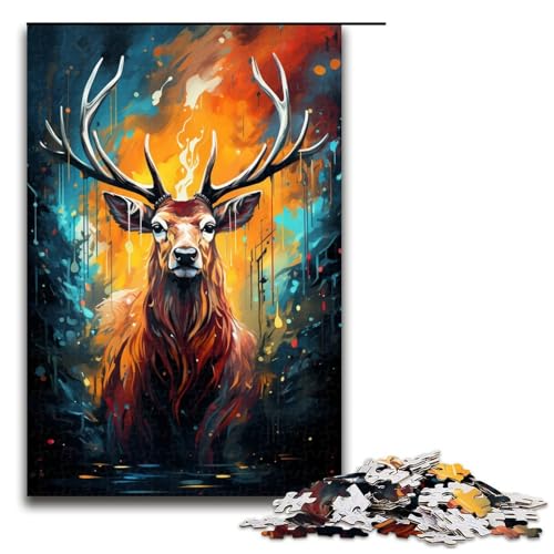 1000 teiliges Puzzle für Erwachsene farbenfrohes psychedelisches Hirsch Tier Puzzle für Lernspiele Herausforderung Spielzeug Kunstwerk Geschenk 75 x 50 cm von zouxangzz