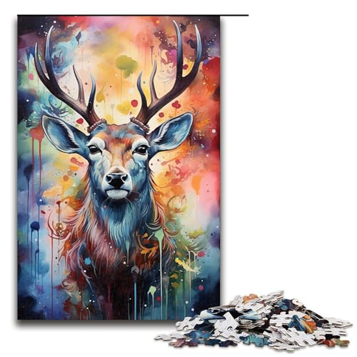 1000 teiliges Puzzle für Erwachsene farbenfrohes psychedelisches Hirsch Tierpuzzle praktisches Spiel 75 x 50 cm von zouxangzz