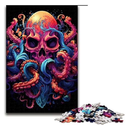 1000 teiliges Puzzle für Erwachsene farbenfrohes psychedelisches Kunstgemälde eines Oktopus Puzzle für Lernspiele Herausforderung Spielzeug Kunstwerk Geschenk 75 x 50 cm von zouxangzz
