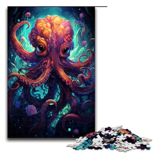 1000 teiliges Puzzle für Erwachsene farbenfrohes psychedelisches Kunstgemälde eines Oktopus Puzzle für Lernspiele Herausforderung Spielzeug Kunstwerk Geschenk 75 x 50 cm von zouxangzz
