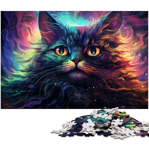 1000 teiliges Puzzle für Erwachsene farbenfrohes psychedelisches Maine Coon Katzen Puzzle Holzpuzzle Lernspielzeug 1000 Teile (75 x 50 cm) von zouxangzz
