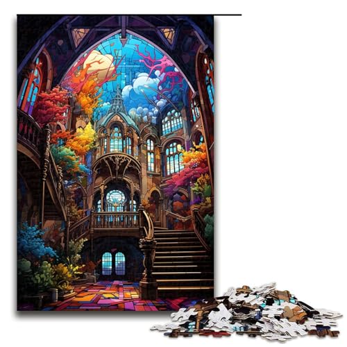 1000 teiliges Puzzle für Erwachsene farbenfrohes psychedelisches Schloss Puzzle für Lernspiele Herausforderung Spielzeug Kunstwerk Geschenk 75 x 50 cm von zouxangzz