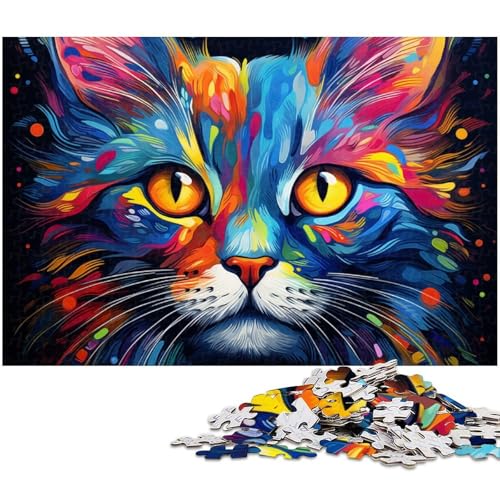 1000 teiliges Puzzle für Erwachsene farbenfrohes psychedelisches Siamkatzen Puzzle für Lernspiele Herausforderung Spielzeug Kunstwerk Geschenk 1000 Stück (75 x 50 cm) von zouxangzz