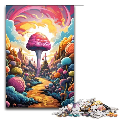 1000 teiliges Puzzle für Erwachsene farbenfrohes psychedelisches Süßigkeitenschloss Spiel ganze Familie 75 x 50 cm von zouxangzz