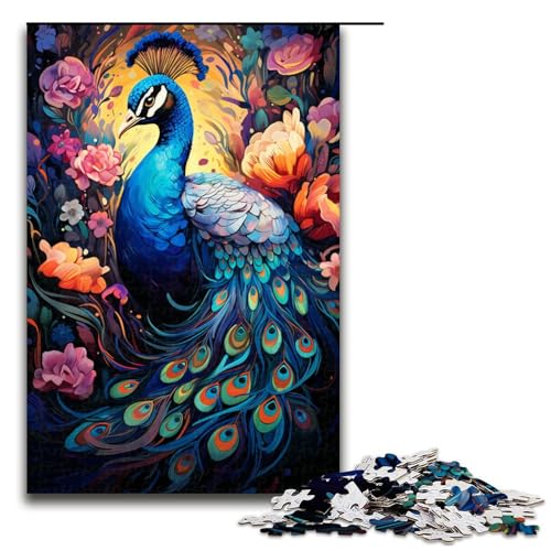 1000 teiliges Puzzle für Erwachsene farbenfrohes psychedelisches Tier Pfau Puzzle für Lernspiele Herausforderung Spielzeug Kunstwerk Geschenk 75 x 50 cm von zouxangzz