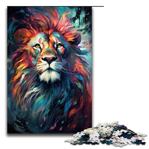 1000 teiliges Puzzle für Erwachsene farbenfrohes psychedelisches Tierlöwen Puzzle für Lernspiele Herausforderung Spielzeug Kunstwerk Geschenk 75 x 50 cm von zouxangzz
