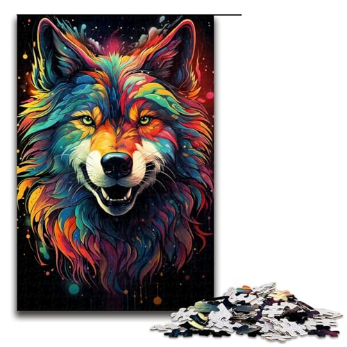 1000 teiliges Puzzle für Erwachsene farbenfrohes psychedelisches Wolfskunst Spiel ganze Familie 75 x 50 cm von zouxangzz