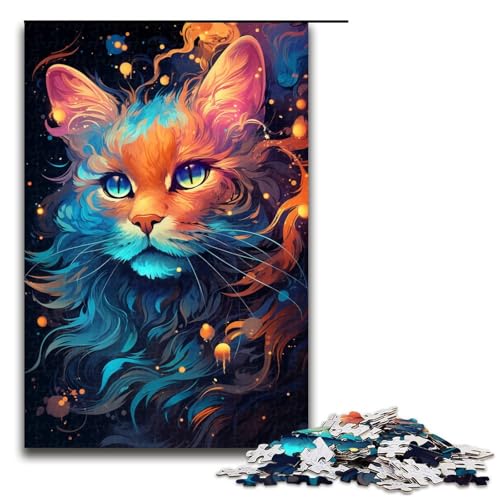 1000 teiliges Puzzle für Erwachsene farbenfrohes psychedelisches blaues Neonkatzen Puzzle für Lernspiele Herausforderung Spielzeug Kunstwerk Geschenk 75 x 50 cm von zouxangzz
