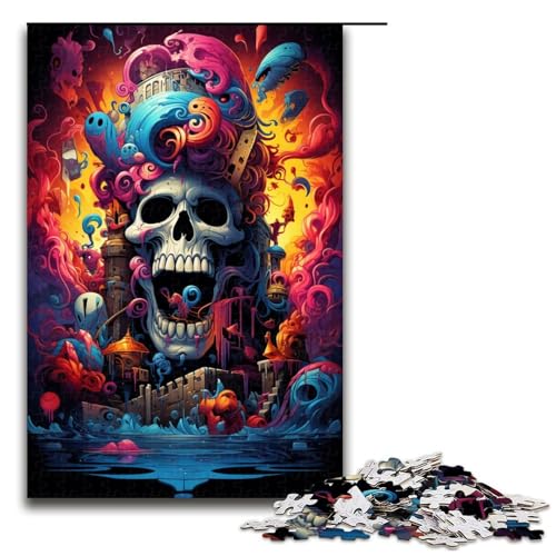 1000 teiliges Puzzle für Erwachsene farbenfrohes psychedelisches künstlerisches Totenkopf Puzzle für Erwachsene Holzpuzzle anspruchsvolles Spiel 75 x 50 cm von zouxangzz